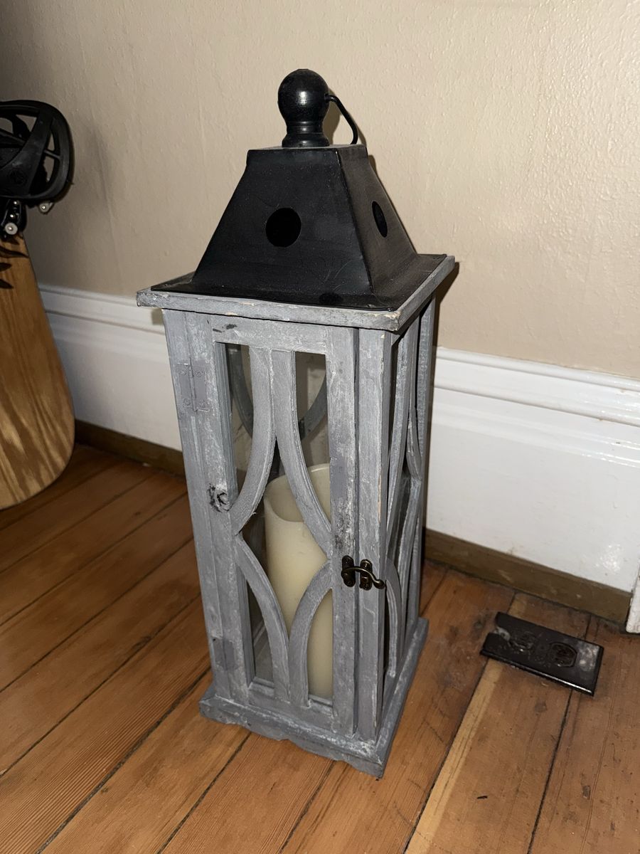 Rustic Gray Wooden Lantern Decorative Candle Holder