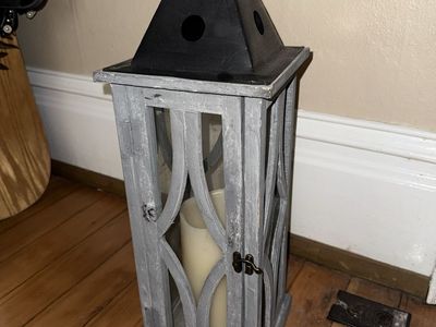 Rustic Gray Wooden Lantern Decorative Candle Holder