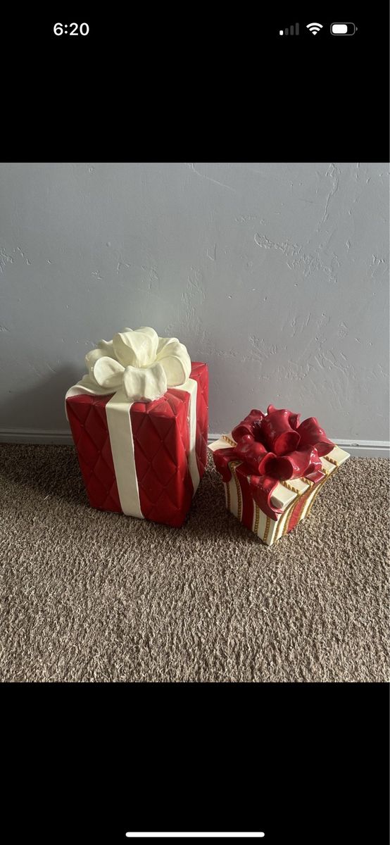 Holiday and Halloween Seasonal Decor Lot - Present Boxes and Ghost Pumpkin Figurine