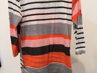Multi-Color Striped Lightweight 3/4 Sleeve Top with Side Buttons