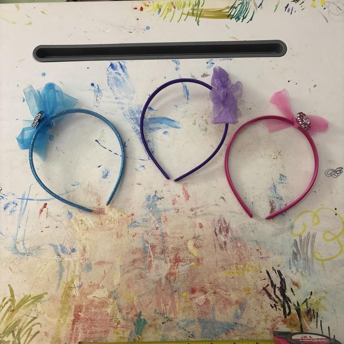 Girls' Bow Headbands - Set of 3 (Pink, Purple, Blue) with Gemstone & Glitter Accents