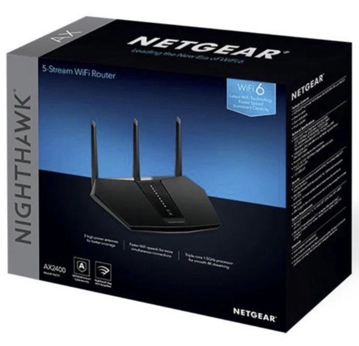 NETGEAR Nighthawk AX2400 4K UHD Dual-Band Wi-Fi 6 Router New Sealed