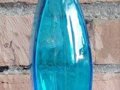 Vintage Curvy Turquoise Glass Vase - 12 Inch, Aqua