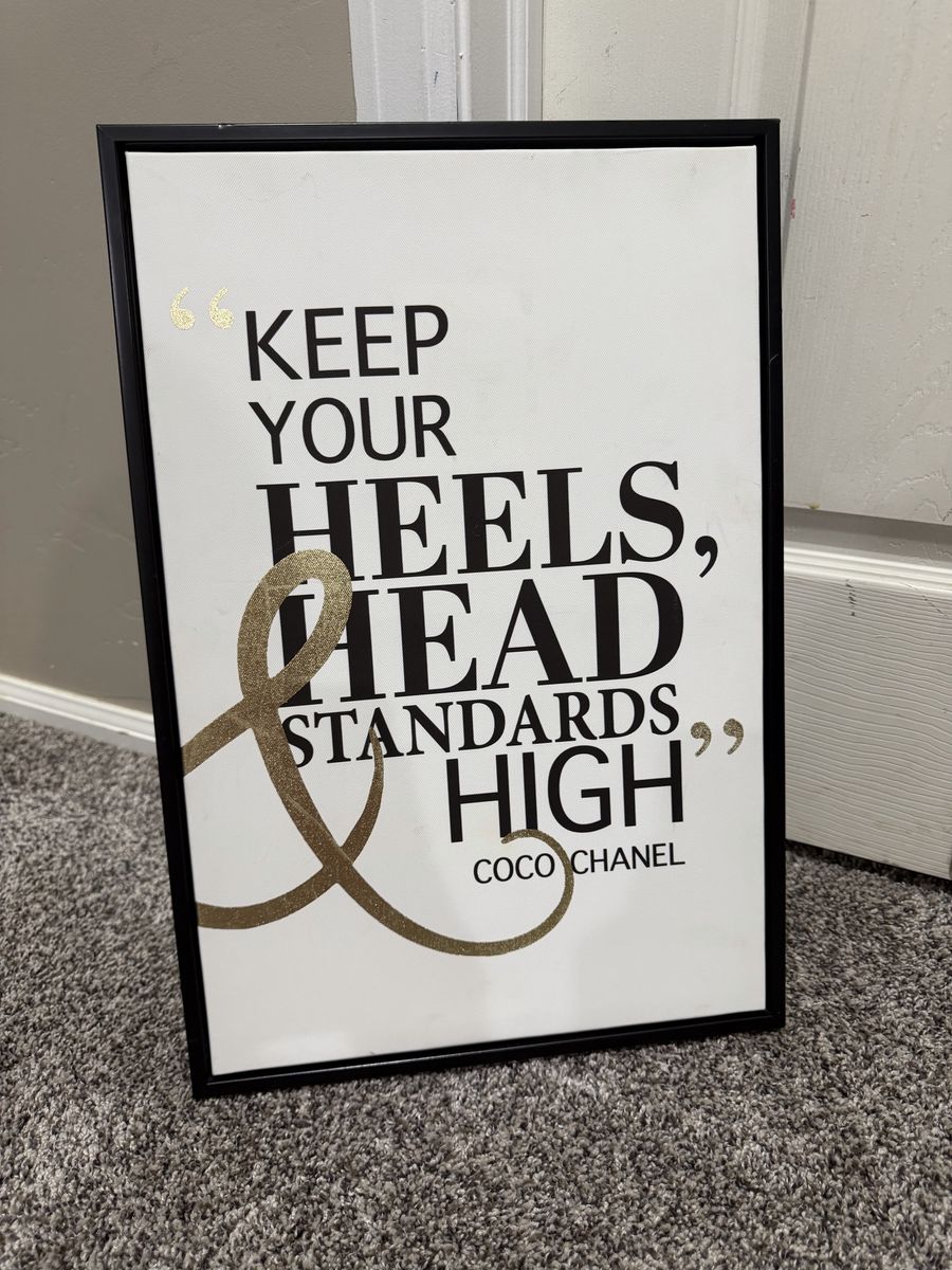 Framed Canvas Wall Art - Coco Chanel Quote "Keep Your Heels, Head & Standards High"