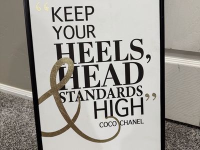 Framed Canvas Wall Art - Coco Chanel Quote "Keep Your Heels, Head & Standards High"