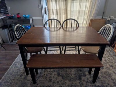 Used Dining Table Set - Wood Table, 4 Chairs, 1 Bench