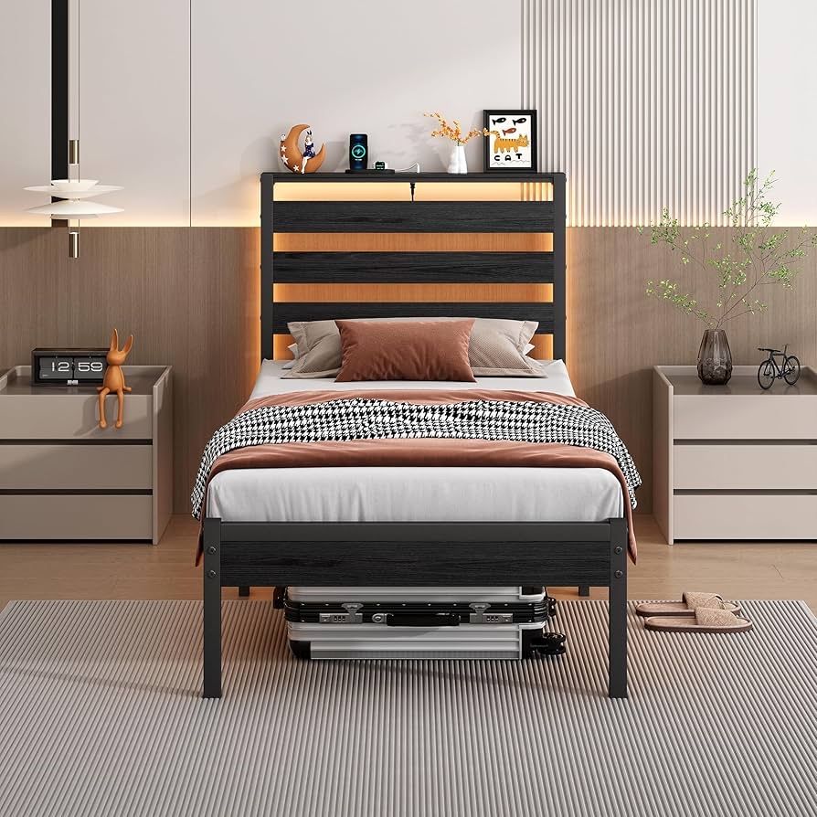Bed Frame Twin Size with USB Charging Station