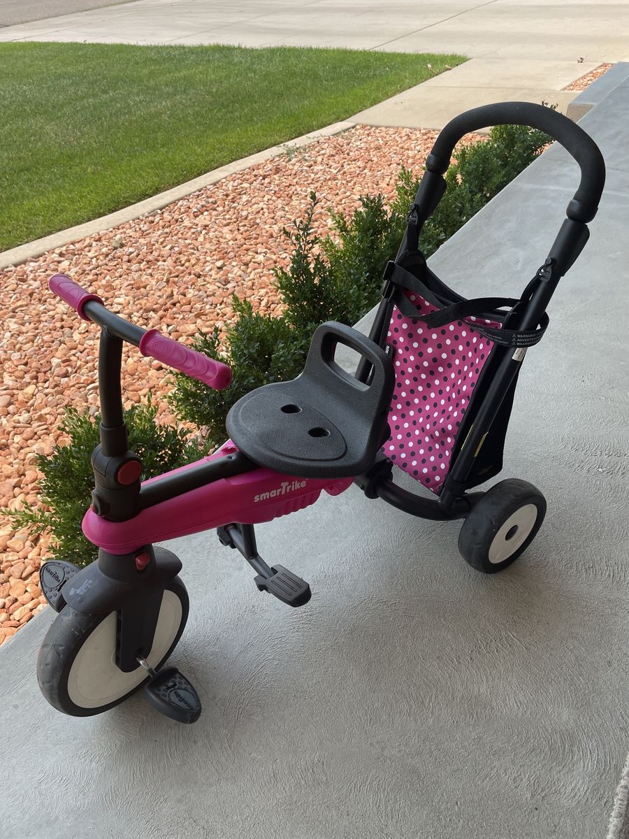 Smart Trike Pink Tricycle Stroller with Parent Handle & Storage Basket