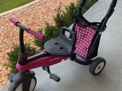 Smart Trike Pink Tricycle Stroller with Parent Handle & Storage Basket