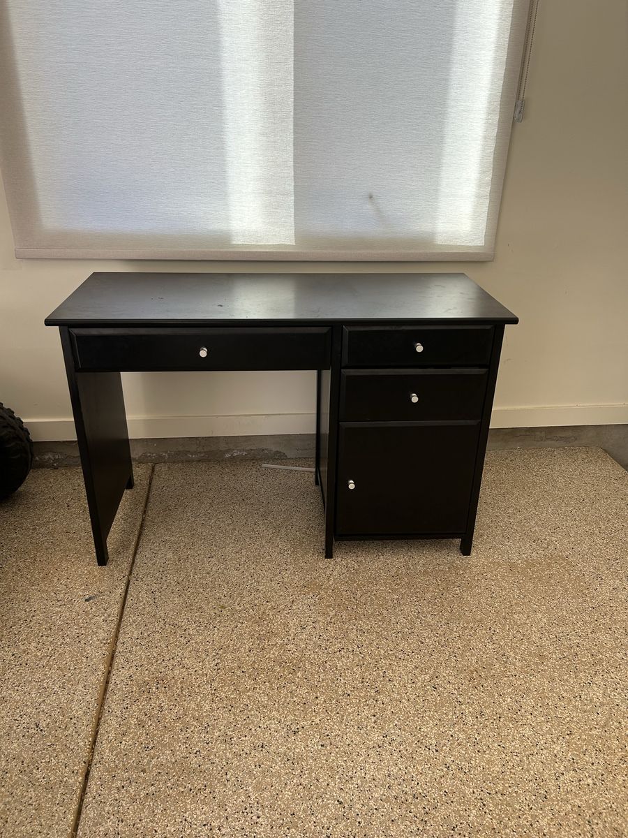 Black Computer Desk with Storage - Drawers & Cabinet, Good Condition