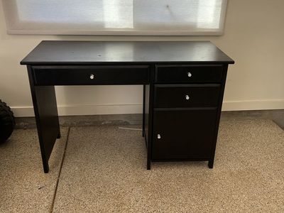 Black Computer Desk with Storage - Drawers & Cabinet, Good Condition