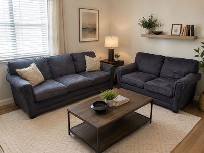 Used Blue/Grey Microfiber Couch and Loveseat Set - Comfortable Living Room Furniture