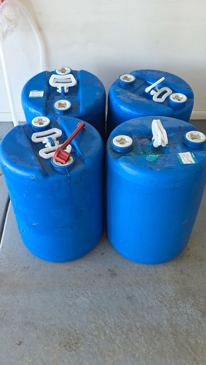 Set of 4 - 15 Gallon Water Storage Tanks with Cap Wrench and Siphon Pump