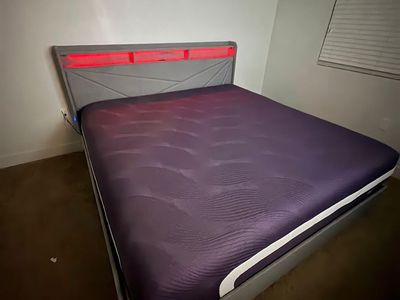 King Size Upholstered Hydraulic Lift-Up Storage Bed with LED Headboard + mattress