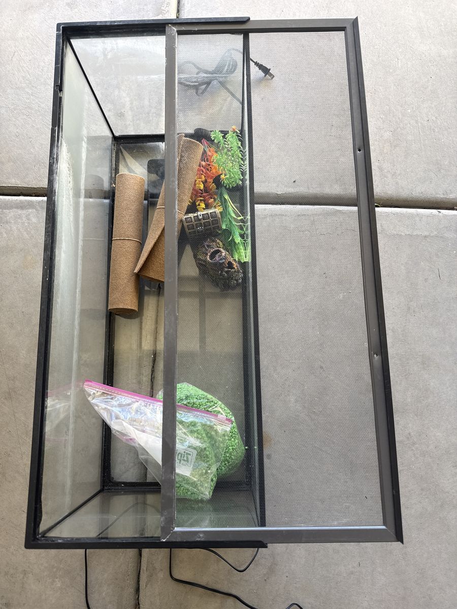 Versatile Glass Tank - Fish Aquarium or Bearded Dragon Terrarium w/ Accessories & Heat Pad
