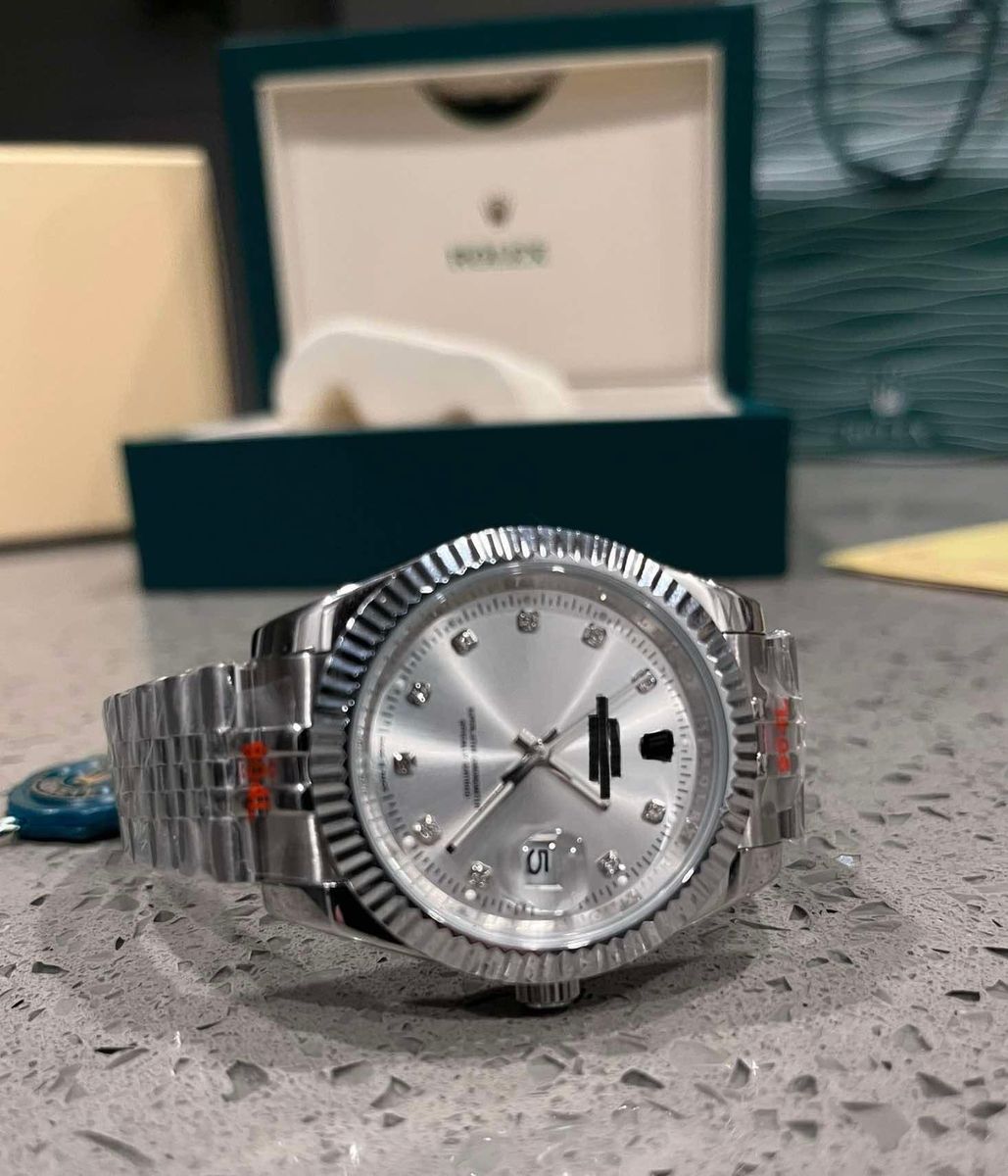 Men’s Datejust Silver Diamond Dial Stainless Steel Watch with Box