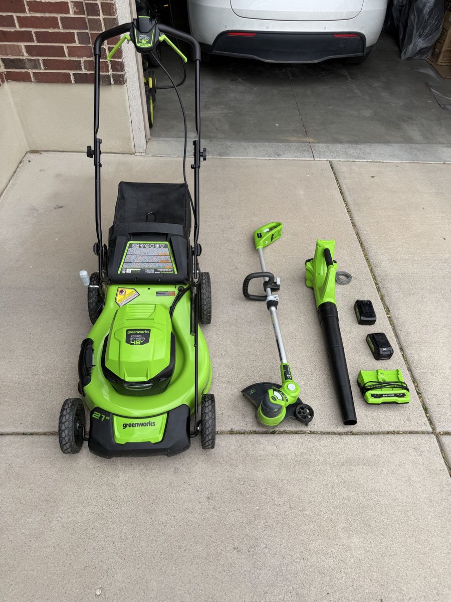Greenworks Self Propelled Mower, Edger & Blower