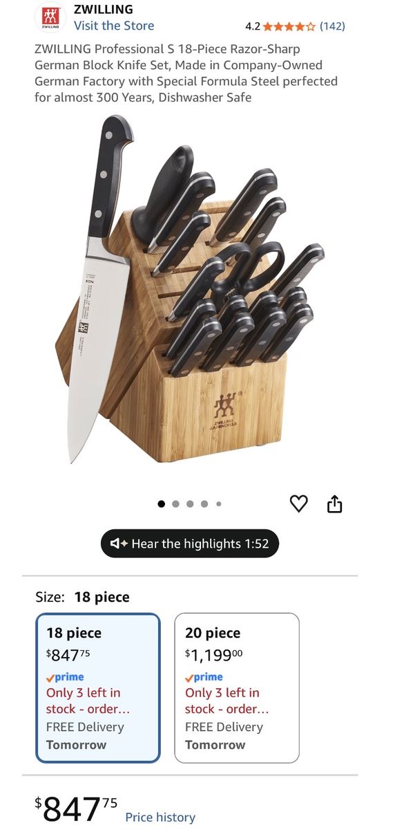ZWILLING Professional S 20-Piece Razor-Sharp German Block Knife Set