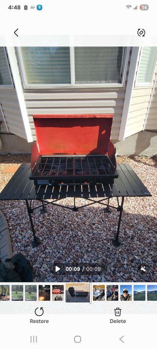 Portable Camping Stove & Table Grill - 2 Burner Outdoor Cooktop with Folding Prep Station