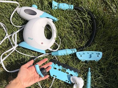 Pyle Pure Clean PSTMH10 Handheld Steam Birdie Steamer & Cleaner, White/Blue