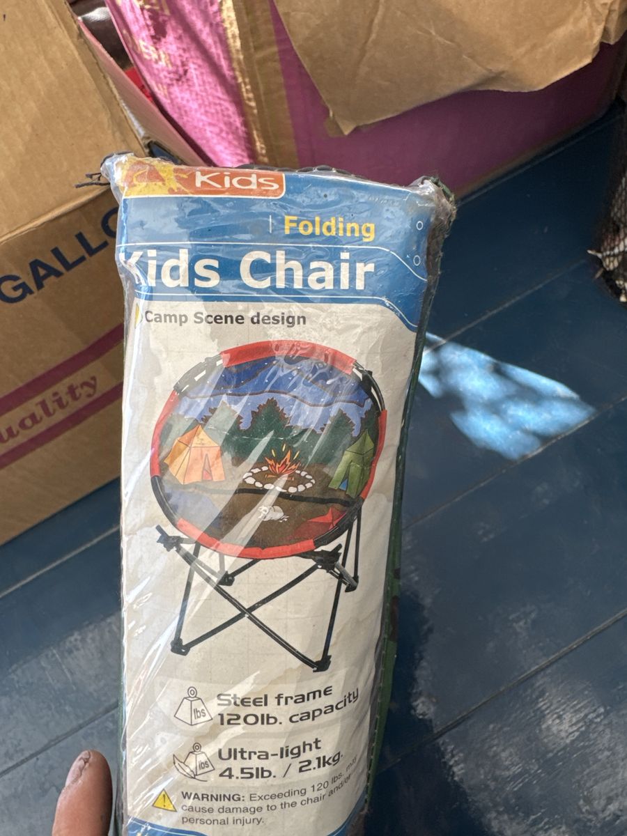 Kids Folding Camp Scene Chair - Steel Frame, 120 lb Capacity