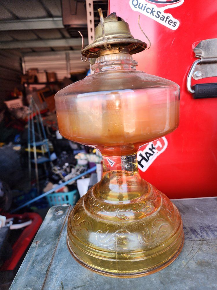Vintage Amber Glass Kerosene Oil Lamp Base with Brass Burner