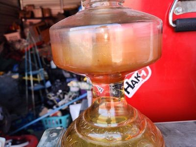 Vintage Amber Glass Kerosene Oil Lamp Base with Brass Burner