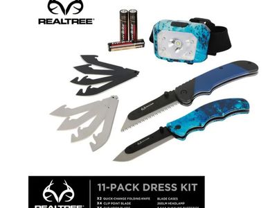 Realtree 11-Piece Game Kit folding knife headlamp