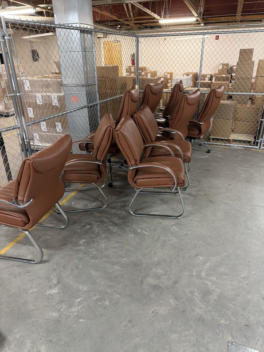 Vintage Mid-Century Modern Brown Leatherette Office Chairs - Set of 8