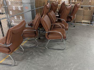 Vintage Mid-Century Modern Brown Leatherette Office Chairs - Set of 8