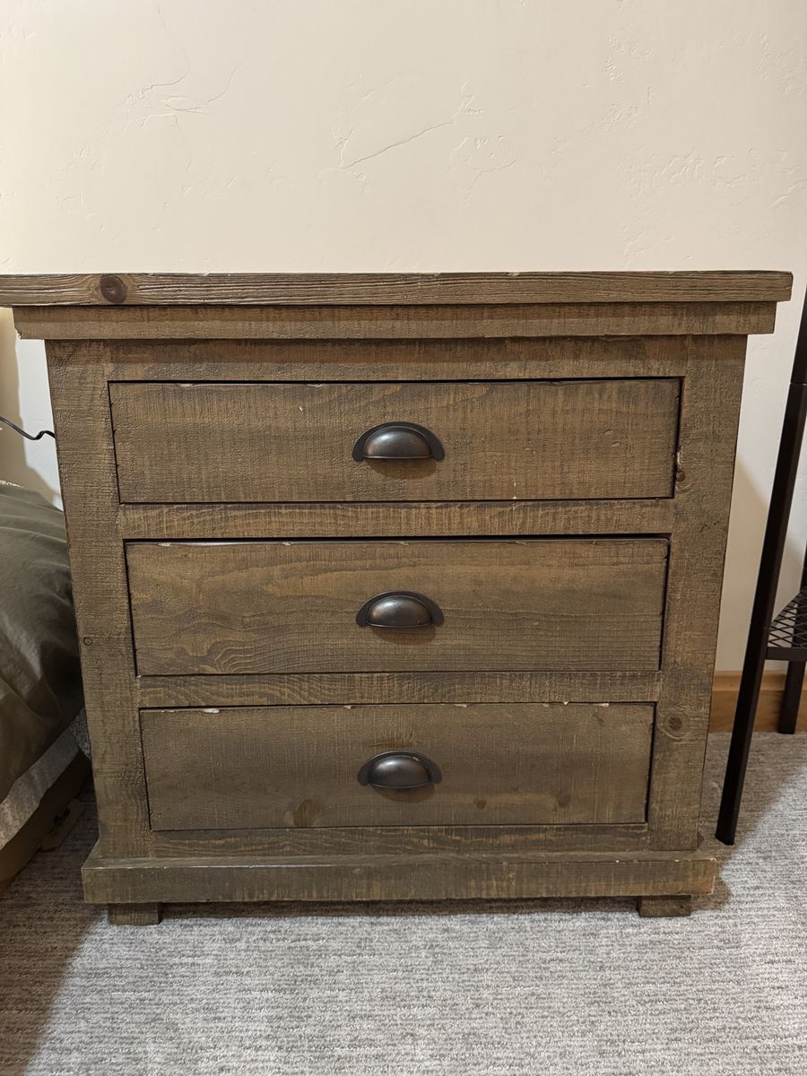 Rustic Wooden 3-Drawer Nightstand / End Table