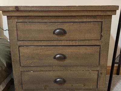 Rustic Wooden 3-Drawer Nightstand / End Table