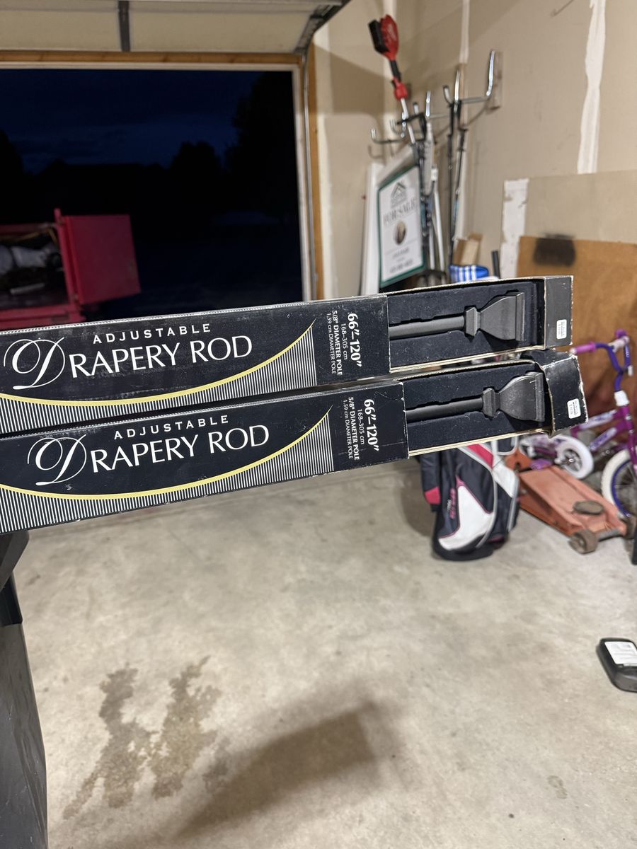 Adjustable Drapery Rod - 66"-120" Black Curtain Rods, 5/8" Diameter (Pair)