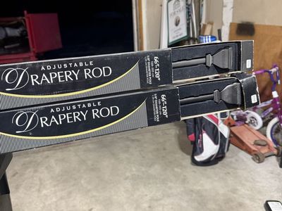 Adjustable Drapery Rod - 66"-120" Black Curtain Rods, 5/8" Diameter (Pair)