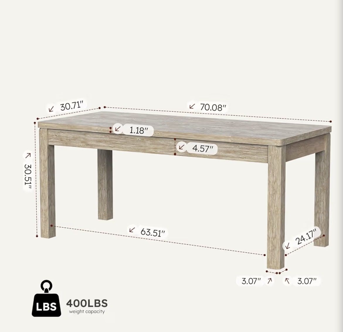 New in Box Rectangular Dining Table 70" x 31"