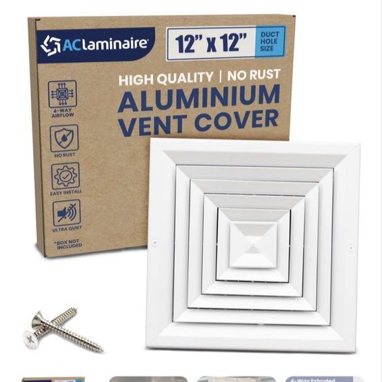 AC Laminare 12"x12" Aluminum Vent Cover - 4-Way Airflow, No Rust, Ultra Quiet