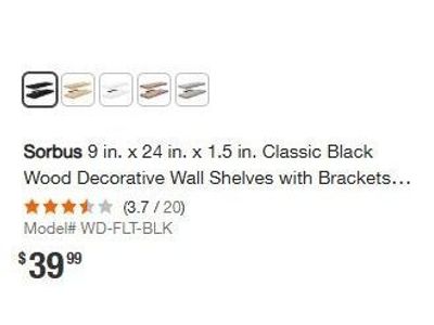 9 in. x 24 in. x 1.5 in. Classic Black Wood Decorative Wall Shelves with Brackets (2-Pack)