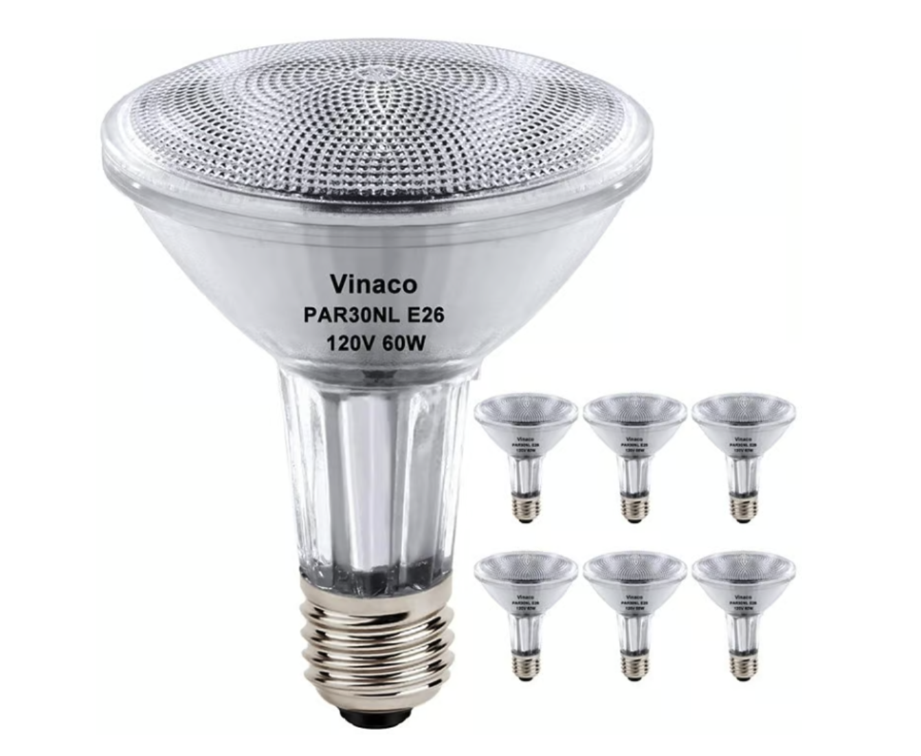 Vinaco PAR30L 60W Halogen Flood Light Bulbs E26 2800K Dimmable 6-Pack 1000LM