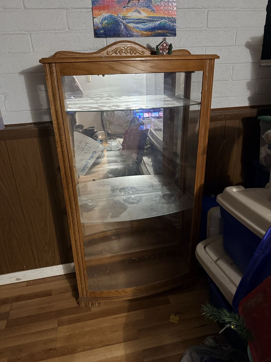 Ornate Wood & Glass Display Curio Cabinet - 3 Shelves, Curved Front