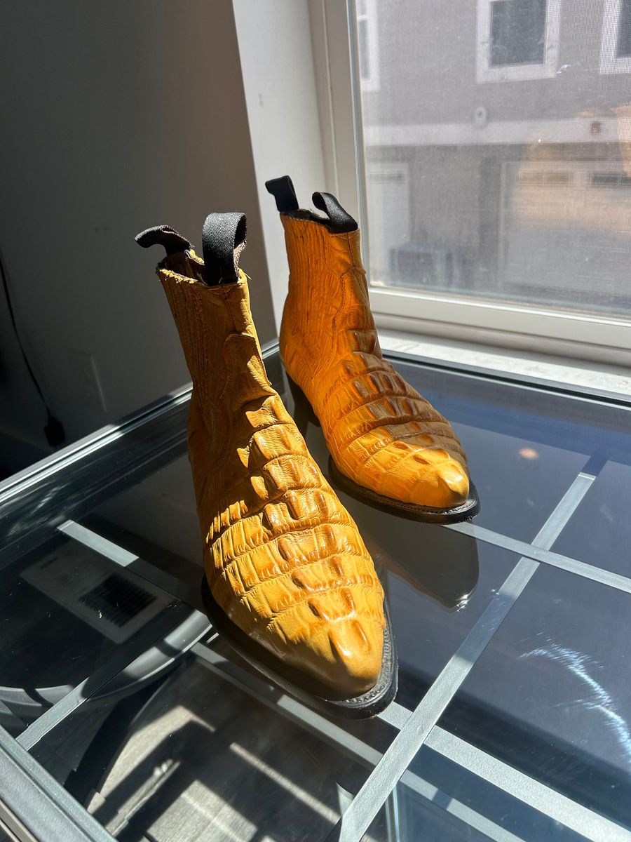 El Mayor Men's Yellow Exotic Leather Chelsea Cowboy Boots Size 10.5