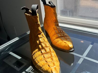 El Mayor Men's Yellow Exotic Leather Chelsea Cowboy Boots Size 10.5