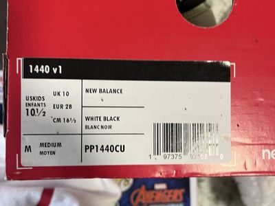 New Balance 1440v1 Kids' US 10.5 M White Black Running Shoes PP1440CU