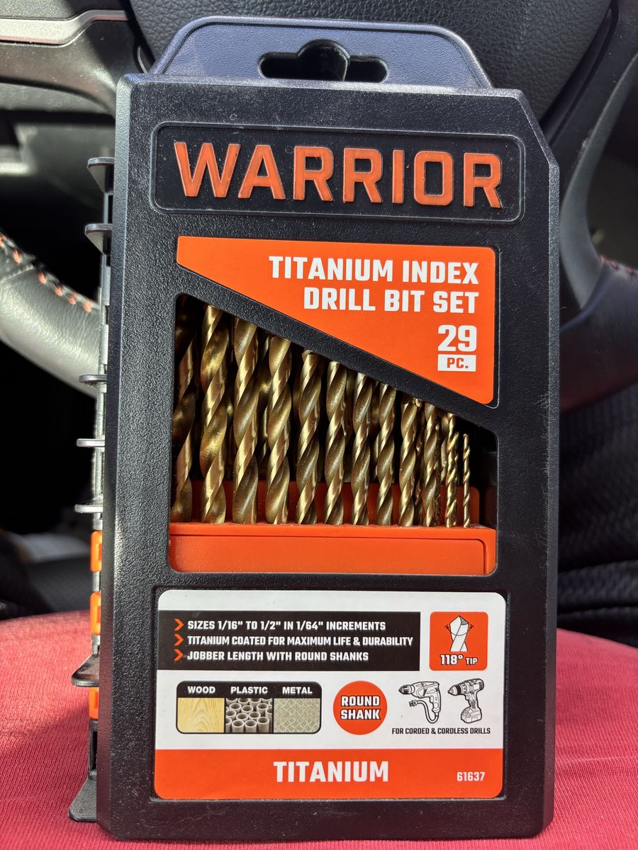 Warrior 29-Piece Titanium Index Drill Bit Set 1/16" to 1/2" - Durable & Versatile for Wood, Metal, Plastic