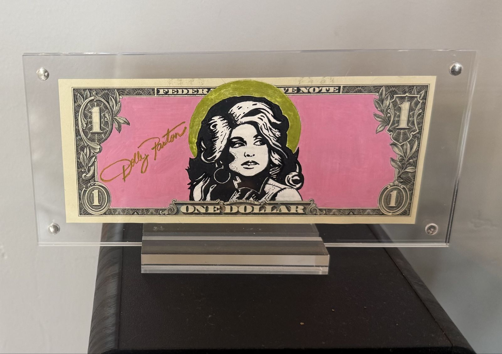 Dolly Parton Art Hand Painted on Dollar Bill