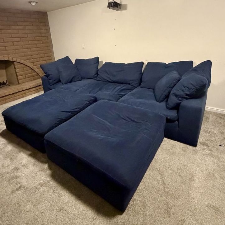 5-Piece Dark Navy Sectional Sofa - Cloud Couch Style Dupe with Washable Cushions, Excellent Condition