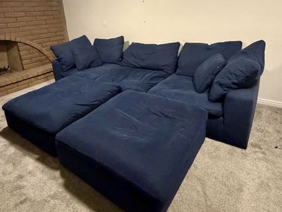 5-Piece Dark Navy Sectional Sofa - Cloud Couch Style Dupe with Washable Cushions, Excellent Condition