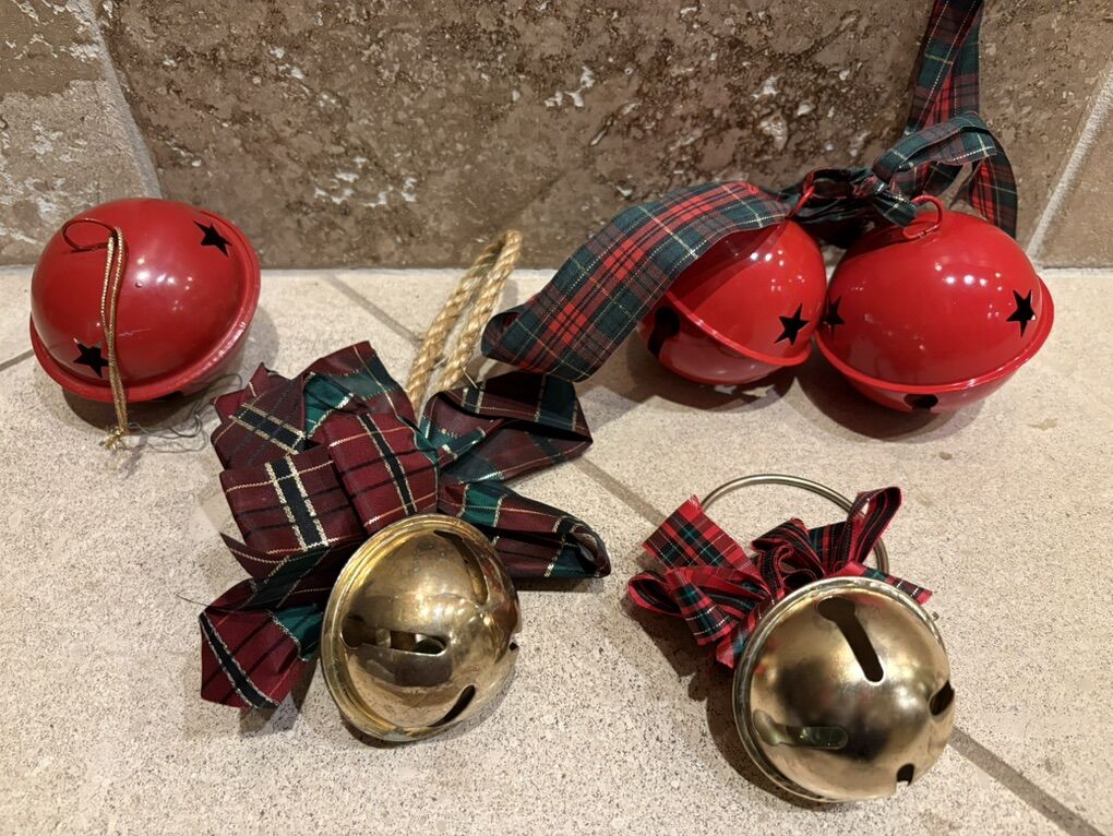 Lot Of 5 Large Red & Gold Jingle Sleigh Bells