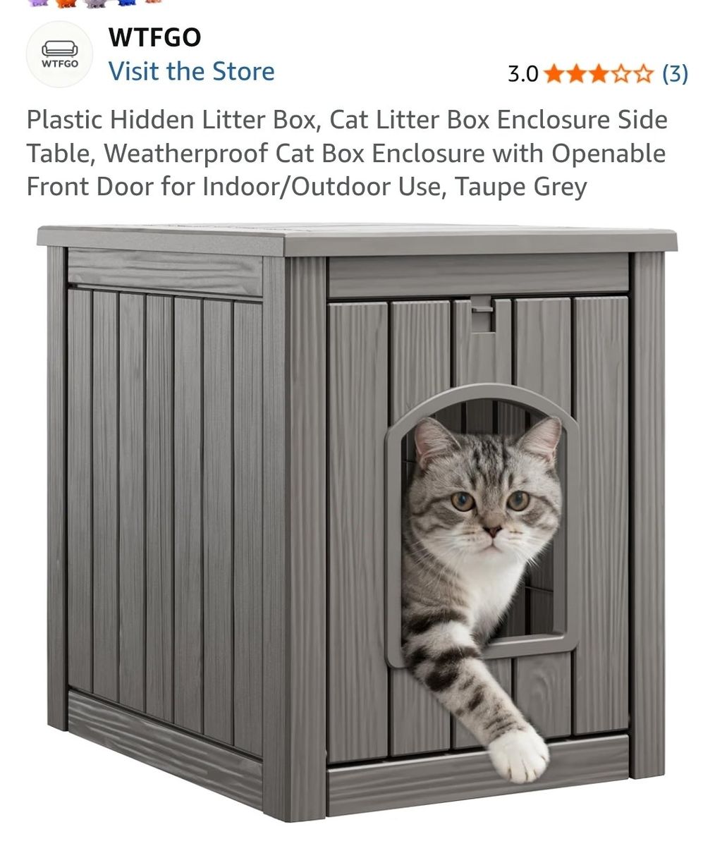 WTFGO Plastic Hidden Litter Box Enclosure & Side Table Taupe Grey