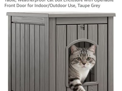 WTFGO Plastic Hidden Litter Box Enclosure & Side Table Taupe Grey
