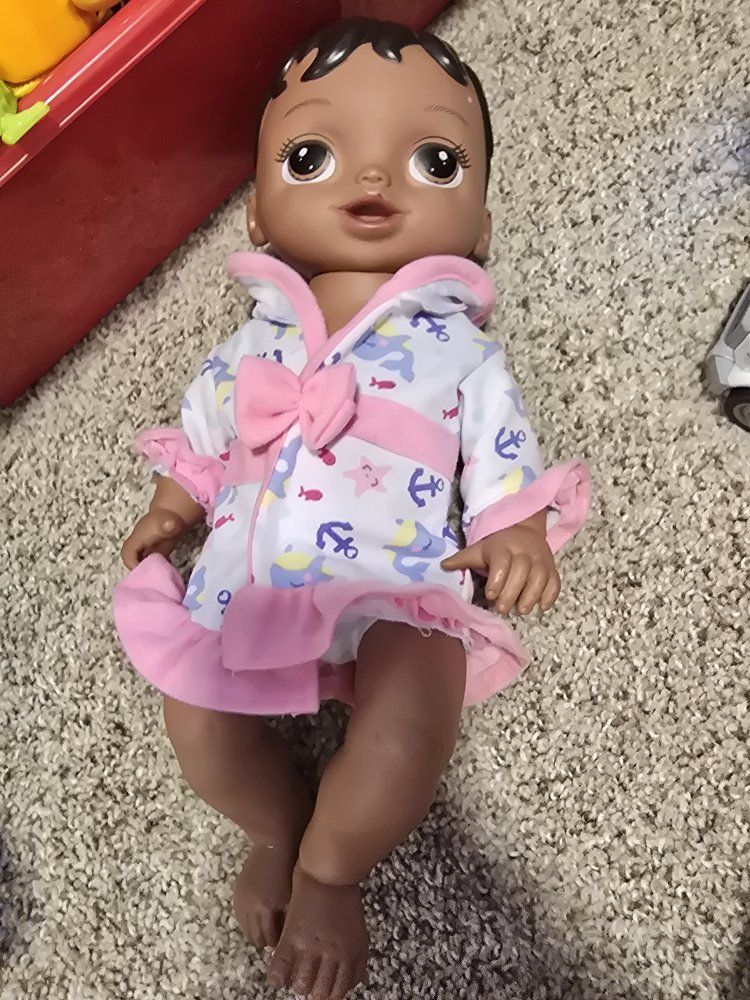 Baby Doll in Pink and White Robe